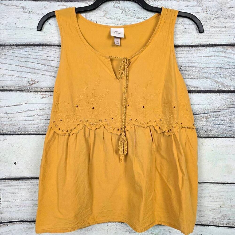 Knox Rose Mustard Embroidered Peplum Tank Top XXL